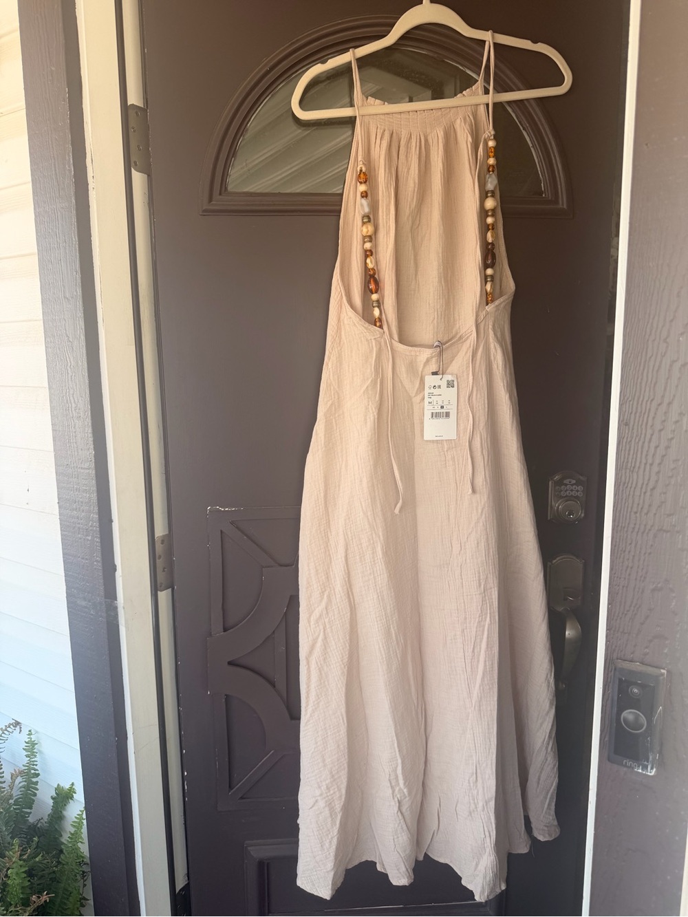 Beaded Strap Lightweight Beige Maxi Dress